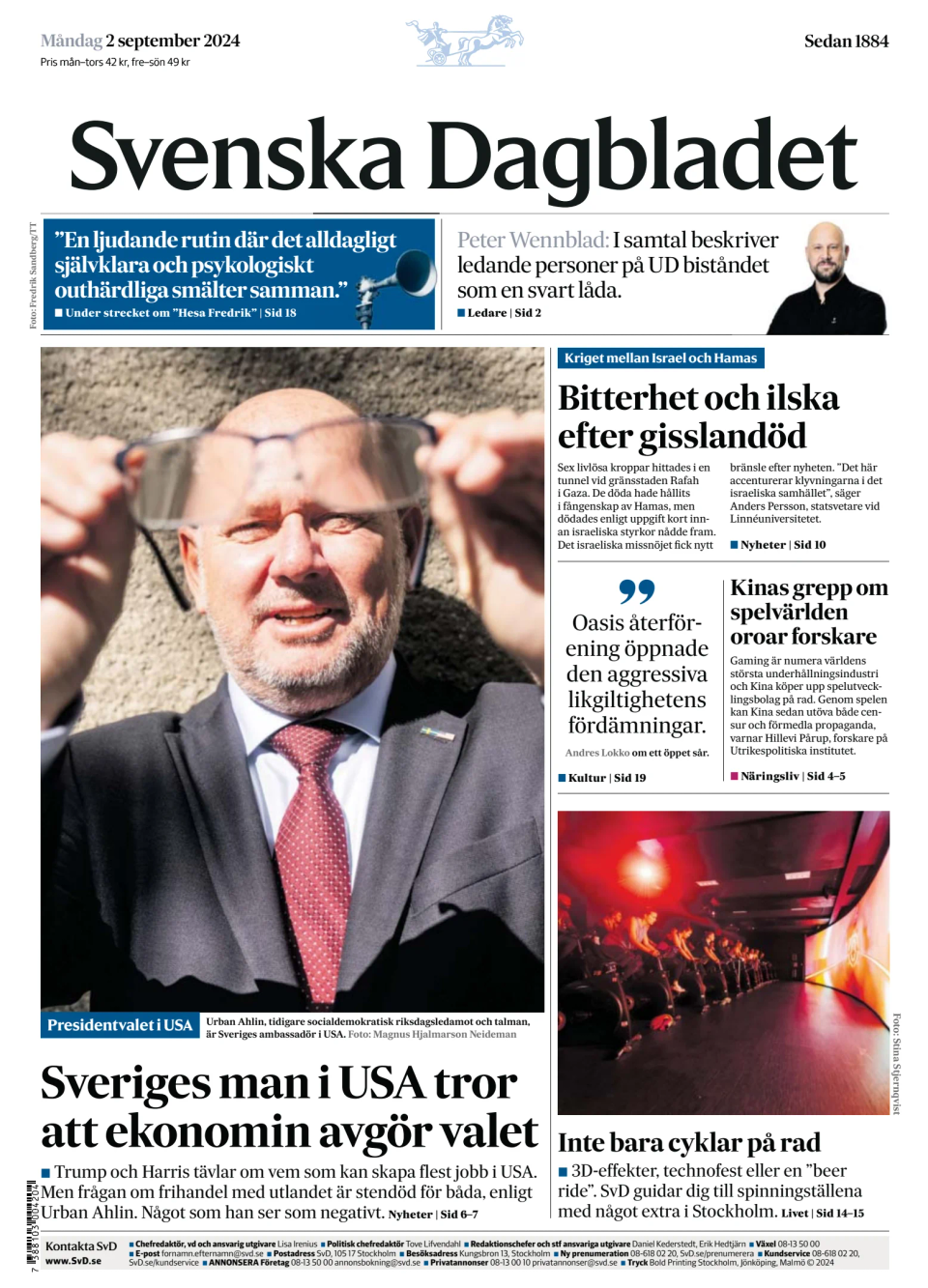 Prima-pagina-Svenska Dagbladet-edizione-di-oggi-20240902